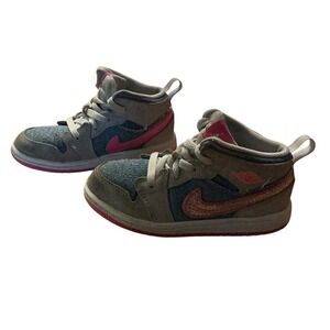 Nike Air Jordan 1 Mid Toddler Shoes Gray Denim Pink Glitter DB0521 005 size 9C